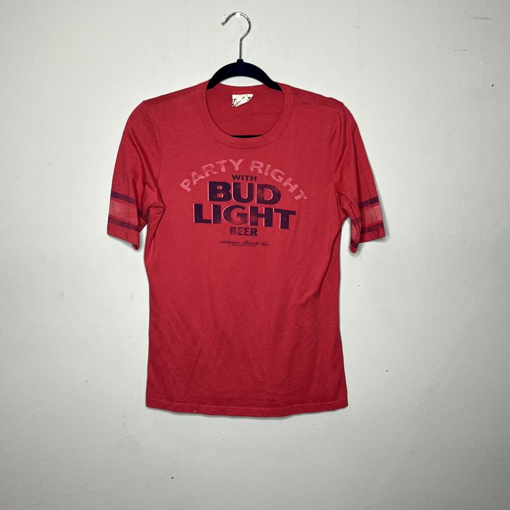 Bud Light Red Short Sleeve Graphic T-Shirt Size Large Genuine Mighty Fine Brand